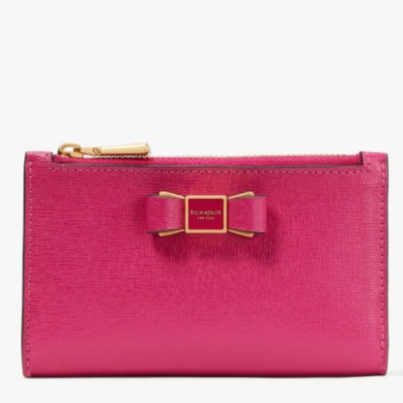 EUC - Kate Spade Pink Morgan Bow Embellished Small Slim Bifold Wallet - Picture 1 of 12